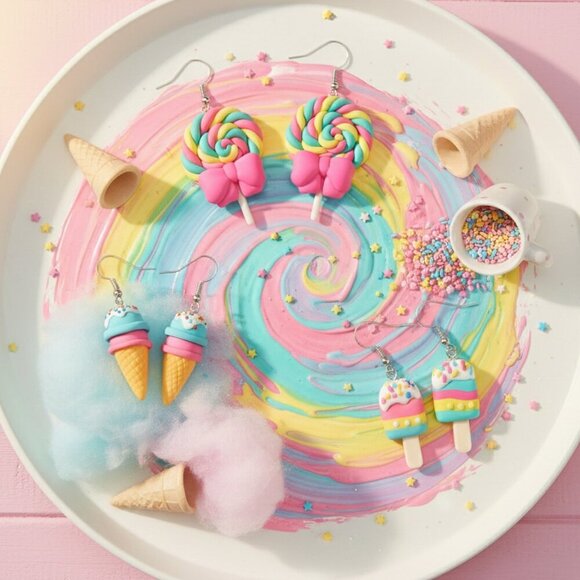 🆕️Cute Cartoon Earrings Set - Ice Cream, Lollipop & Popsicle 🎉 Fun Gift Idea! - Picture 15 of 15